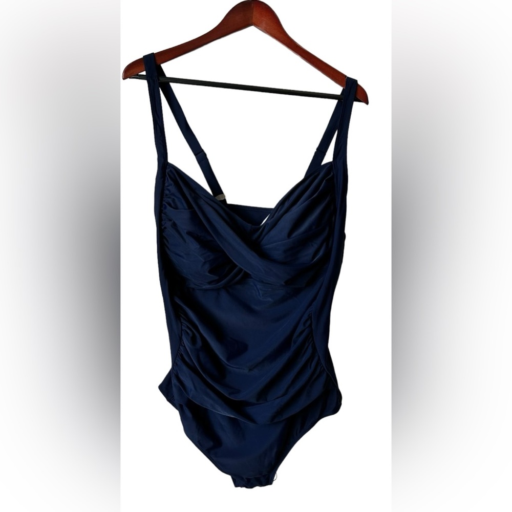 NWT LALAVAVA Women  One Piece Swimsuit Ruched Navy Blue 3XL